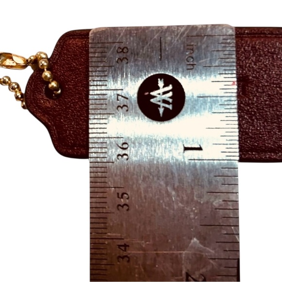 Coach Bag Charm Hang Tag Fob Keychain Maroon Burgundy Red Leather Brass - Picture 6 of 7